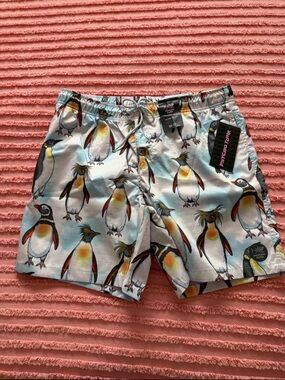 Psycho tuna  Penguin Print Men's Swim Shorts - White/Multicolor